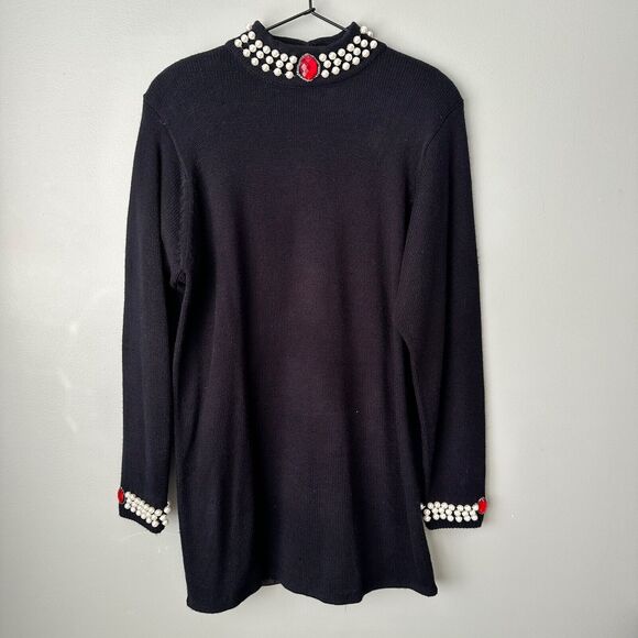 Vintage Darian Petites Black Embellished Sweater Dress Womens Petite Large - Picture 1 of 6